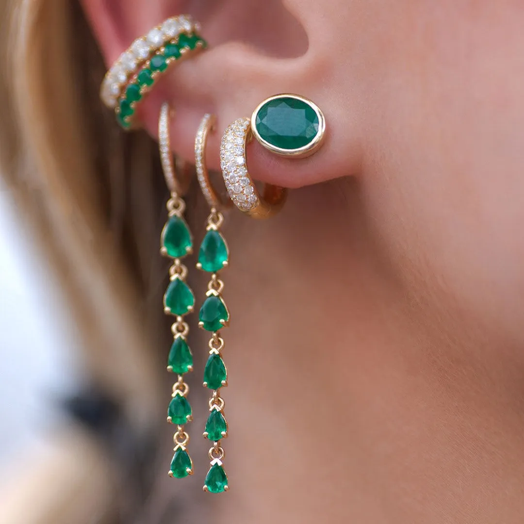3.43ct Emerald 18K Gold Bezel Oval Stud Earrings