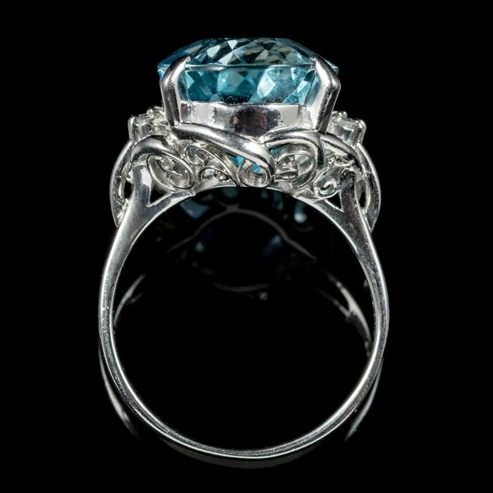 Aquamarine Diamond Ring Platinum 10.65Ct Aqua Circa 1940
