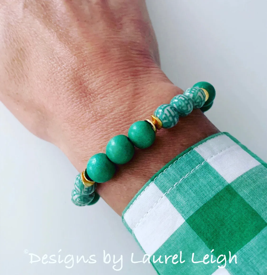 Chinoiserie Longevity Bead Bracelet - Green