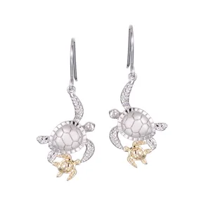 Life@Sea Genuine Sterling Silver & 14k Yellow Gold Double Sea Turtle Dangle Earrings